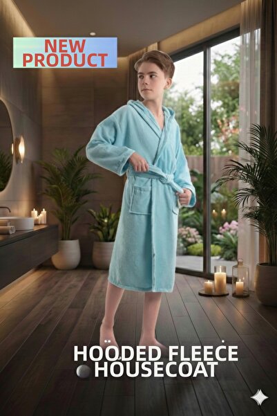 Home Hooded Young Waiter Unisex Velvet Cotton Bathrobe with Pockets