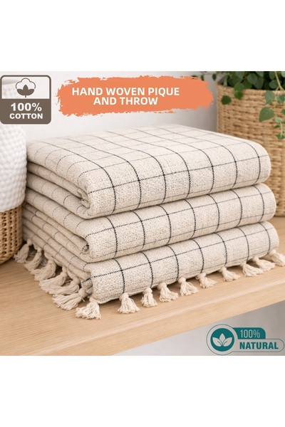 CESSTORE Ces Store Double 100% Cotton Handwoven Pique, Natural Texture, Multi...