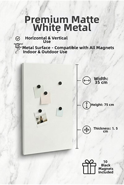 RİVO HOME DECOR 35 X 75 cm White Decorative Metal Magnetic Board Magnet Board...