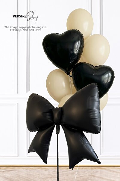 PEKSHOP Sea Sand Balloon Set with Black Bow and Heart Foil Balloons