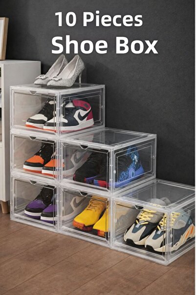homefabe Set de 10 bucăți pentru pantofi transparenti - Cutie de depozitare p...