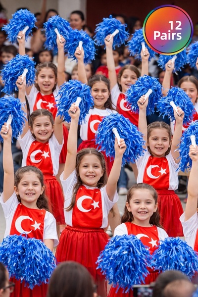 TOYFEST Ponpon Matte Blue Cheerleading Pompoms with Sticks Durable Lightweigh...