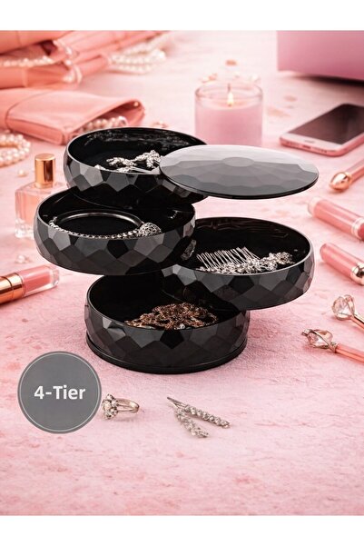 Nesto Home منظم مجوهرات ومكياج أسطواني قابل للدوران مكون من 4 طبقات