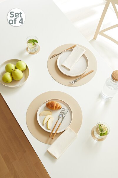Homewave 4 قطع من أدوات المائدة المصنوعة من الجلد الصناعي باللون البيج/الحجر،...