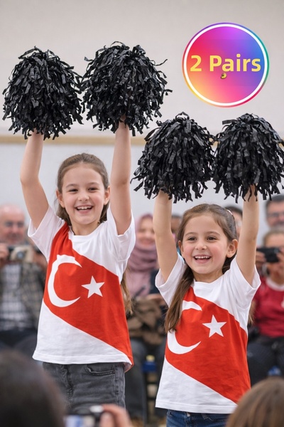 TOYFEST Ponpon Matte Black Cheerleading Pompoms with Sticks Durable Lightweig...