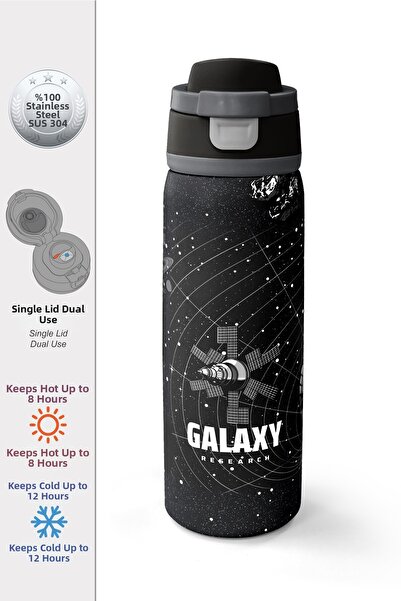 Coral High ترموس ستيل أسود بنمط جالاكسي مع شفاطة وقنينة شرب مباشرة 800 مل 38533