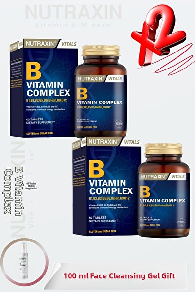 Nutraxin B Complex (B1-B2-B3-B5-B6-Biotin-B12) 60 Tablets (X2) + 100 ml Face ...