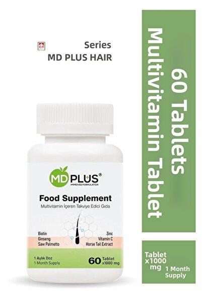 Mdplus فيتامينات متعددة للشعر 60 قرص (ساو بالميتو، جينسنغ، ذيل الحصان، نبات ا...