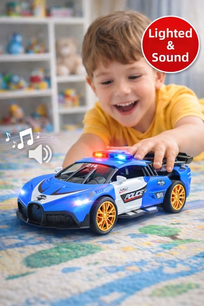 TOYFEST Police Car Toy with Lights and Sounds 17 cm – Friction-Motion Childre...