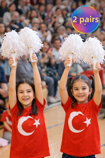 TOYFEST Ponpon Matte White Cheerleading Pompom with Stick Durable Lightweight...