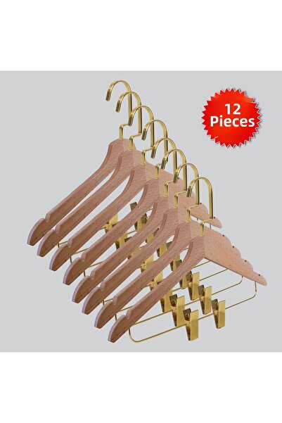 NYN Wooden M002-Çm Gold Llama Hook with Latch (Shirt, Skirt, Pants) Hanger 12...