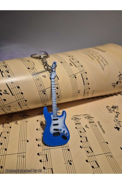 müzikveherşey Blue Electric Guitar Keychain