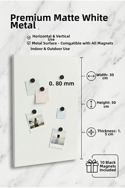 RİVO HOME DECOR 30 X 50 cm White Decorative Metal Magnetic Board Magnet Board...