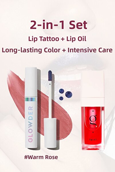 Glowder Natural مجموعة وشم الشفاه + زيت الشفاه – لون ثابت وعناية لامعة