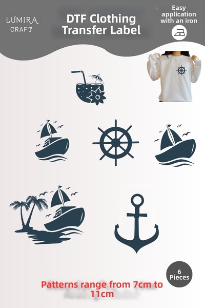 Burak Baskı Tasarım Sea, Ship, Anchor, Rudder, Marine Fabric Iron-On Dtf Tran...