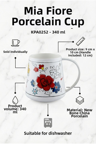 RİVO HOME DECOR The Mia Fiore Porcelain Mug 340 ml – New Bone China Coffee & ...