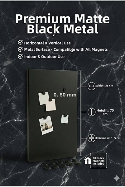 RİVO HOME DECOR 35 X 75 cm Black Decorative Metal Magnetic Board Magnet Board...