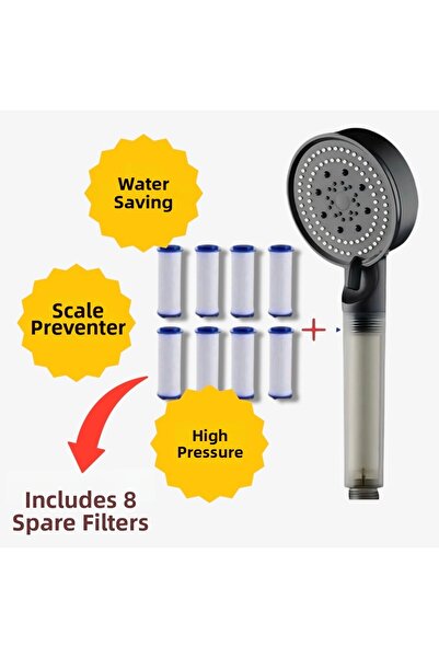 TRUVA Black Water-Saving High-Pressure Silicone Tip Shower Head with 8 Refills