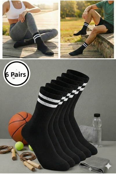 Üstünel çorap Pack of 6 Hoop-Looped Black Striped Cotton College Socks