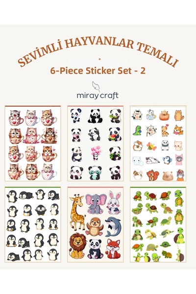 MirayDesign Cute Animals Themed 6-Page Sticker Set – Journal & Planner (12×17...