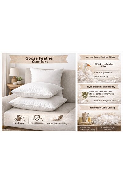 CESSTORE وسادة داخلية مصنوعة من ريش الإوز بنسبة 100% من متجر CES، مصنوعة يدوي...