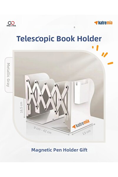 KATREMİA حامل كتب معدني قابل للتعديل من IMEXTRA مع حامل أقلام مغناطيسي هدية