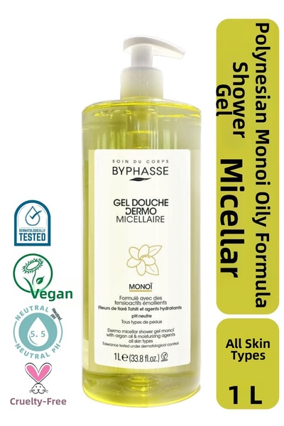 BYPHASSE جل الاستحمام ديرمو ميسيلار مونوي أويل لجميع أنواع البشرة 1000 مل