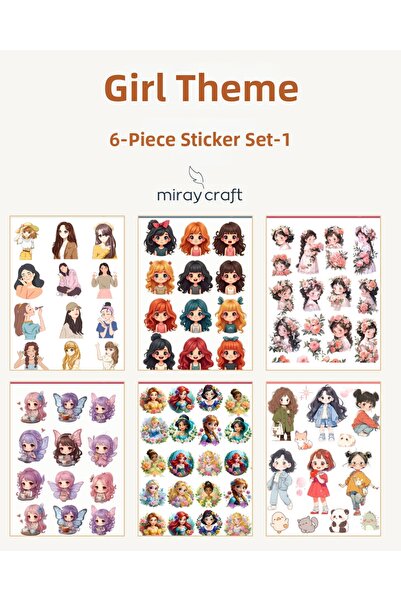 MirayDesign Set de autocolante tematic pentru fete, 6 coli – Jurnal și planif...