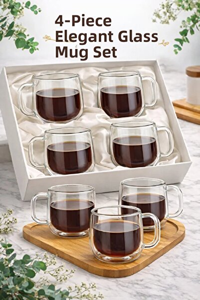 Berdina Home كوب 350 مل - كوب زجاجي مكون من 4 قطع مع جدران مزدوجة ومقبض عازل ...