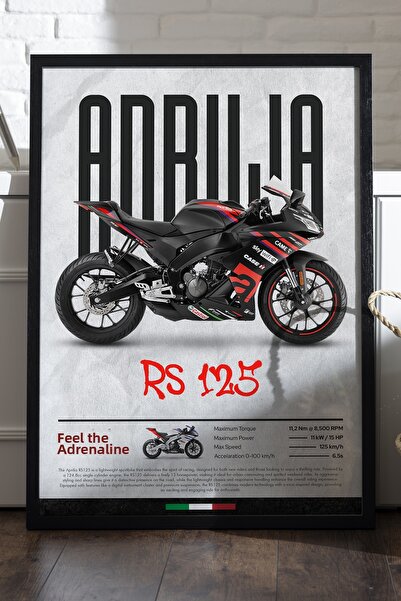 Duvarda Aprilia RS 125 Αφίσα με Μαύρο Ξύλινο Πλαίσιο, Διακοσμητικός Πίνακας Τ...