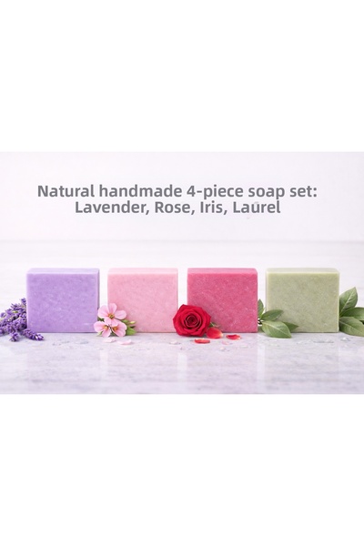 Lavandula أربع قطع من الصابون الطبيعي المصنوع يدويًا (لافندر، إيران، ورد، غار...