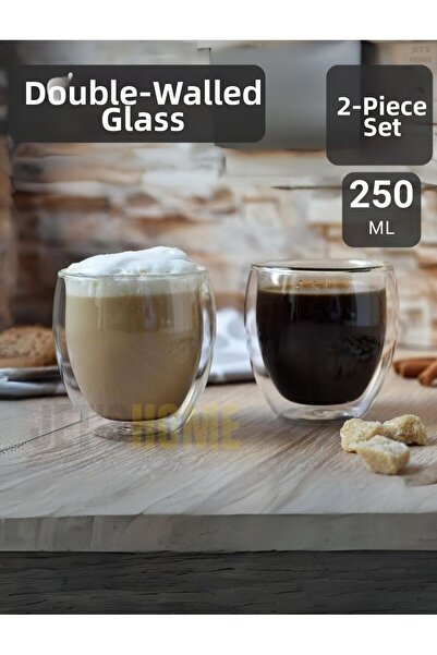 Ege Pastacılık Set of 2 Coffee Glasses 250 ml Tea Glass Double Wall Cup Glass...