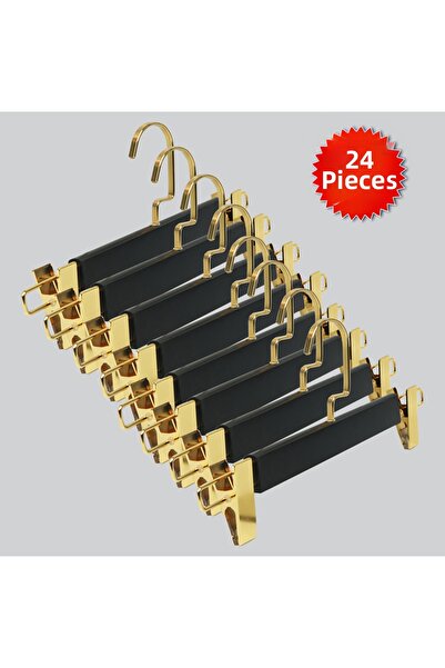 NYN خشب 8131 (GOLG Kanca Lama) شماعة خشبية للتنورة والسراويل مع مشبك 24 قطعة