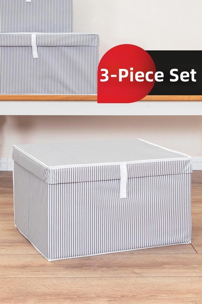 ALAS طقم صندوق ماكسي رمادي مخطط متعدد الأغراض مكون من 3 قطع