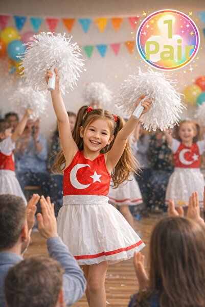 TOYFEST Ponpon Matte White Cheerleading Pompom with Stick Durable Lightweight...