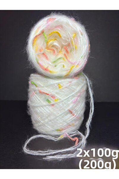 Ana&Kuzusu İplik Cremă (2 straturi) moher subțire, capari multicolor (3 strat...