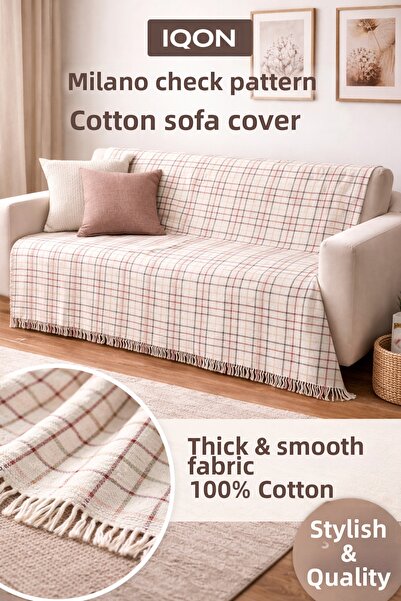 İQON Multi-Purpose Cotton Sofa Cover |   Square Pattern