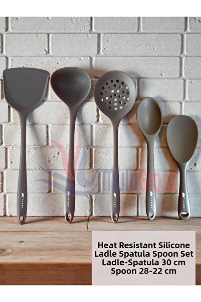 Multiamo Hard Tip Heat Resistant Silicone Colander Spatula Spoon Set 5 Pieces