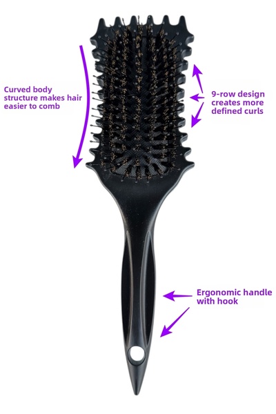 LAND OF MYTH Lom1215 Curl Defining Styling Brush, Curly Curved 9 Row Curl Defining Brush (Black)