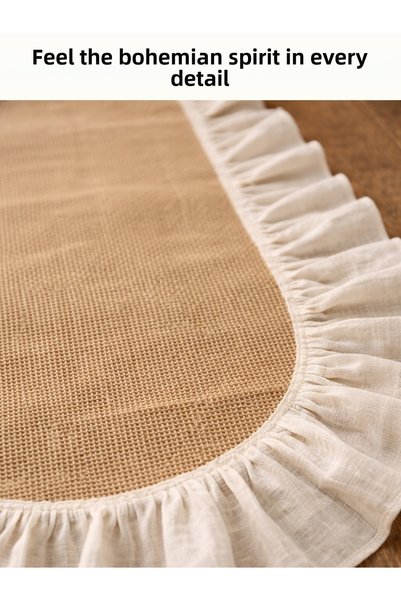 Kitchen Vogue Runner Tablecloth Bohemian Wicker |   Linen Ruffled Rustic Wicker Decorative Console Ornament Ranır