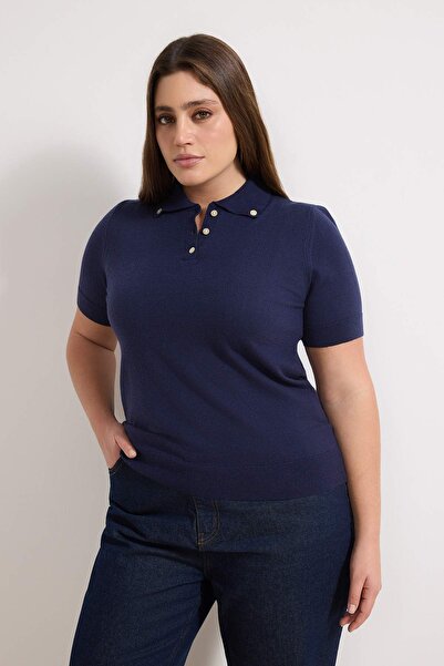 Trendyol Curve Bluză tricotată premium/în fire speciale, cu guler polo, cu de...