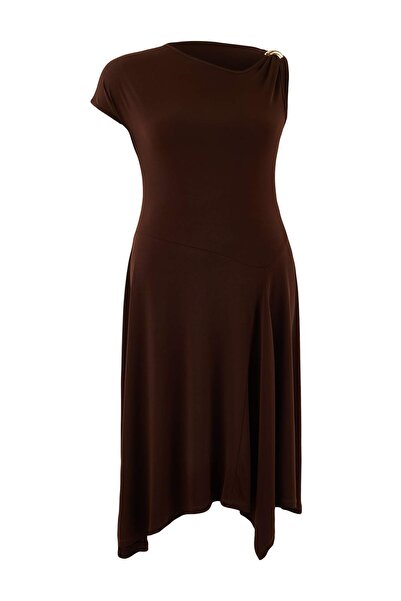 Trendyol Curve Brown Sandy Knitted Plus Size Dress
