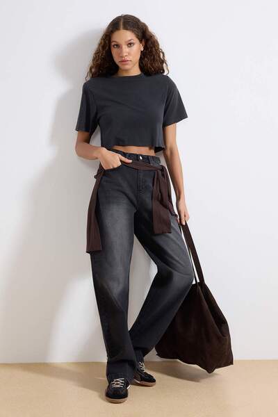 Trendyol Collection Nachhaltigere Anthrazitfarbene Bol-Cut High-Waist Carpent...