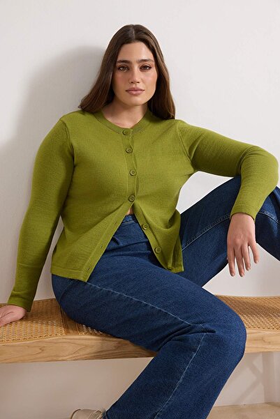 Trendyol Curve Green Woolen Jacket-Look Knit Cardigan TBBAW26AV00059