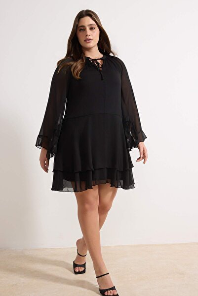 Trendyol Curve Black Chiffon Woven Plus Size Dress