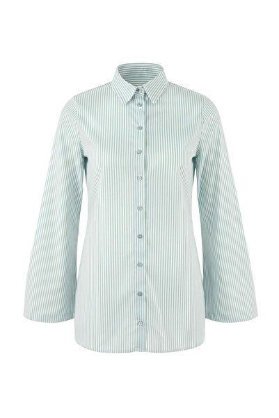 Trendyol Modest Multicolor Striped Fitted Woven Shirt with Back Tie Detail Tc...