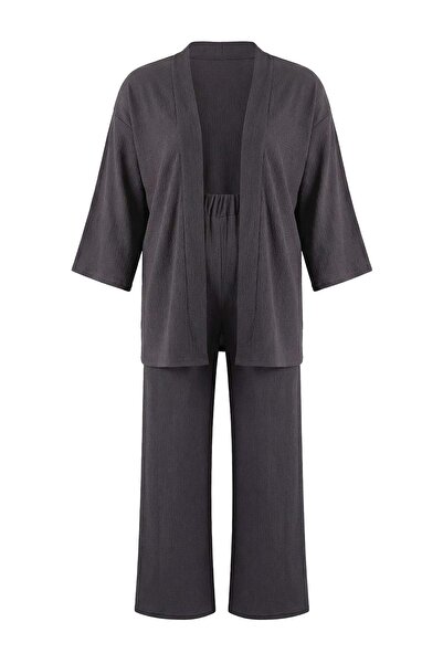 Trendyol Curve Anthrazitfarbenes, schlichtes, bequemes, elastisches Kimono-St...