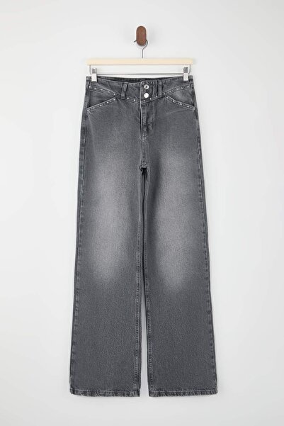 Trendyol Collection Graue Trok-Jeans mit detaillierten Details, normaler Tail...