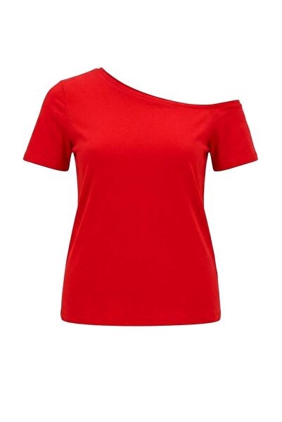 Trendyol Curve Bluză roșie cu detaliu fără umăr bumbac 100% din material subț...