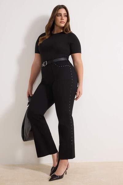 Trendyol Curve Blugi negri fără decolorare talie înaltă Trok, cu detalii, măr...